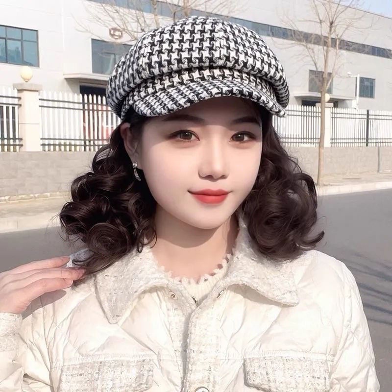 千鳥格假髮帽